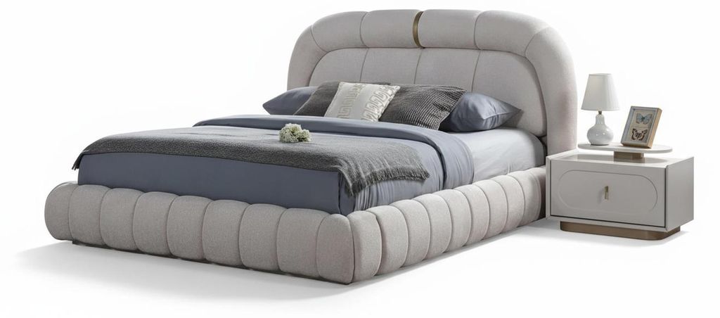 Schlafzimmer Set Modern Weiß Bett Nachttische Stoff Designer-Bett