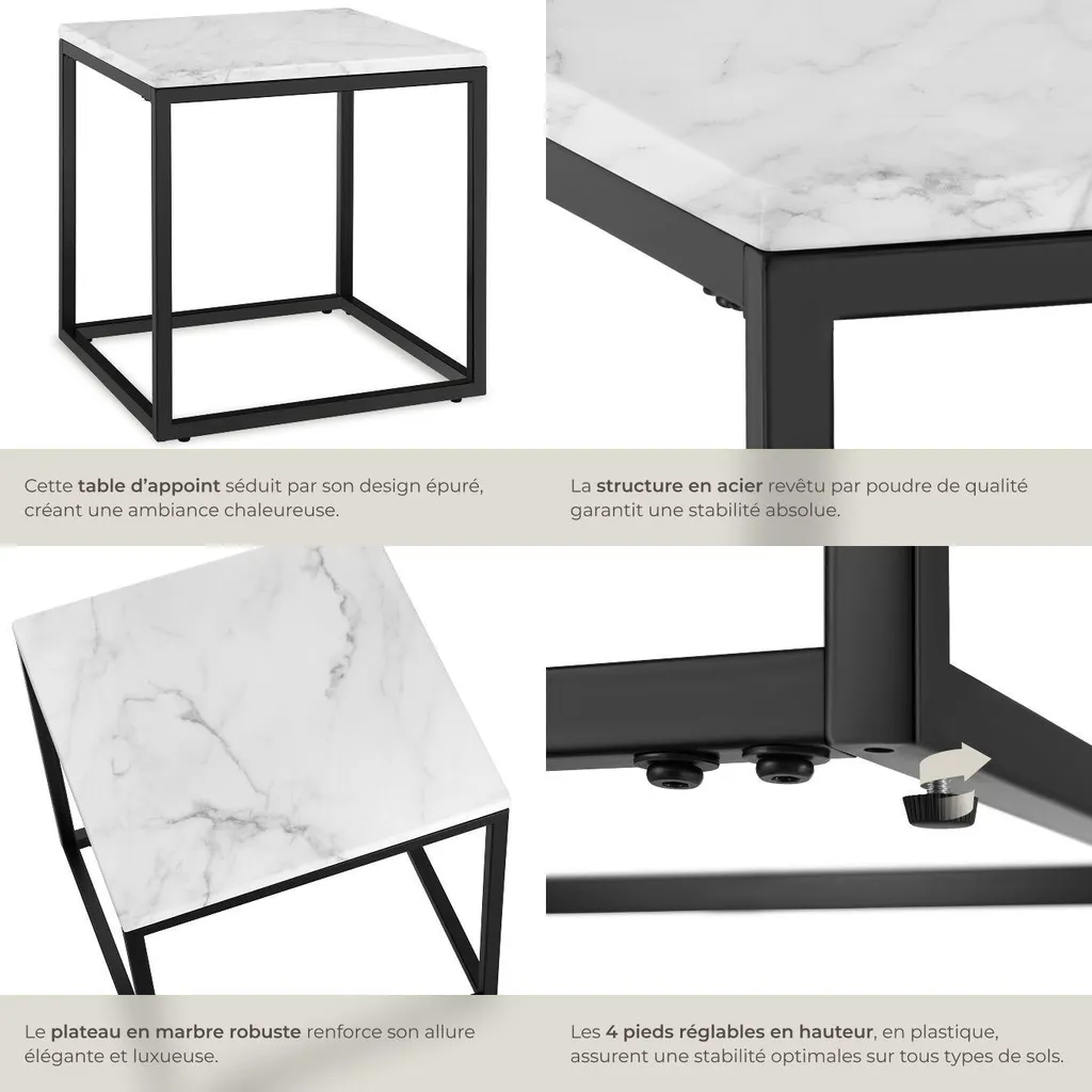 Table d'appoint Alysia aspect marbre carré 40x40 cm - Noir et Blanc