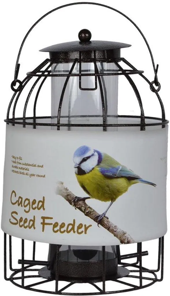 Abri pour oiseaux de jardin avec toit grillagé et barrière léards