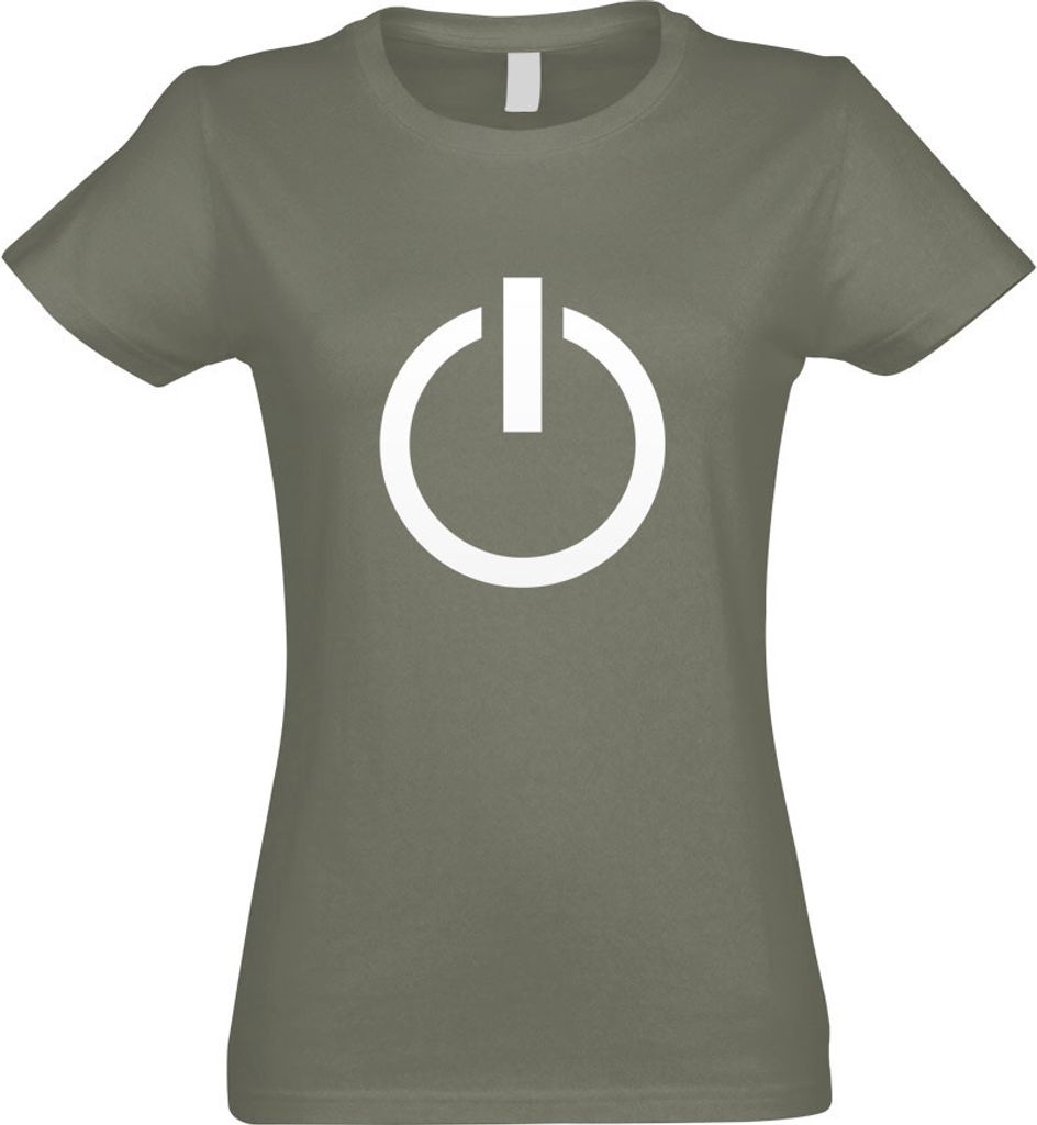 Kiwistar - T-Shirt tailliert - Damen - Olive - Power Off - An - u. Ausschalter - mit Motiv Bedruckt - Funshirt Design - Sport - Freizeit - Damen - L