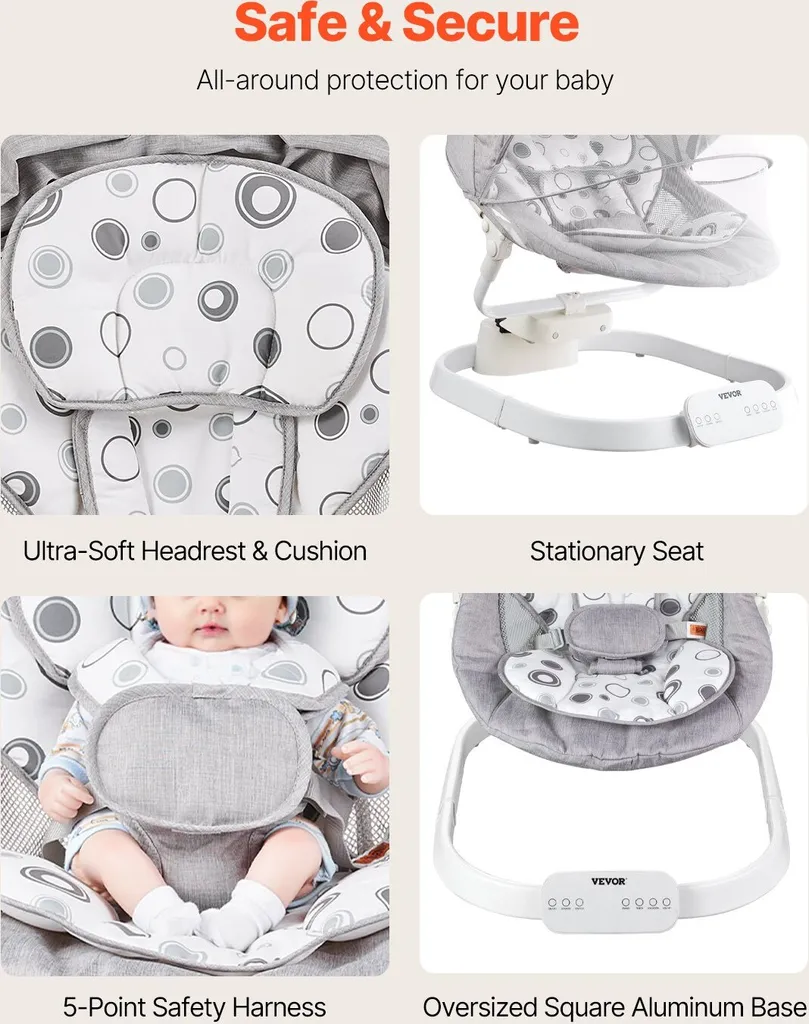 Balançoire Bébé Électrique Transat 3 Positions avec Bluetooth et Télécommande