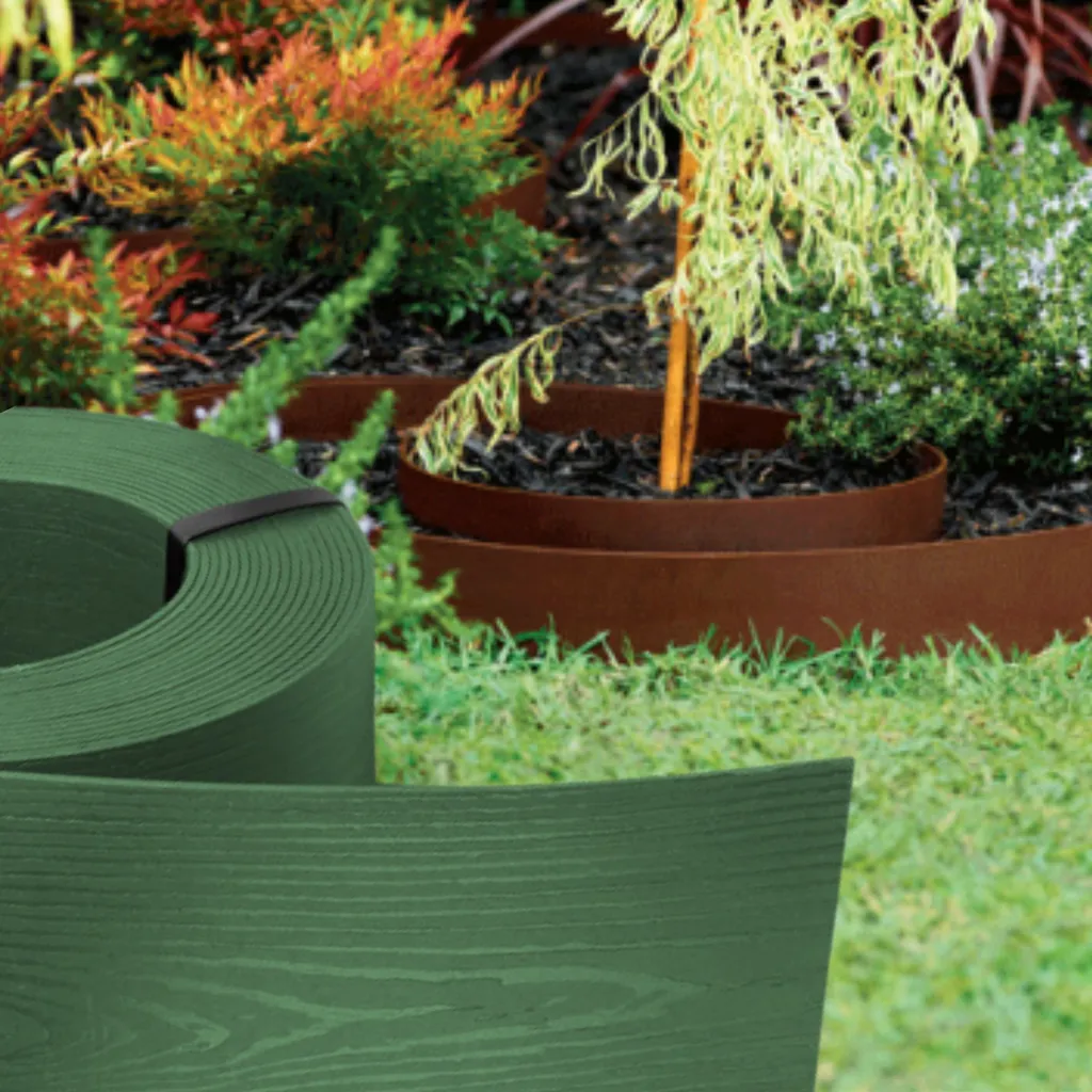 GARDENIX WoodBorder Bordo per prato flessibile effetto legno, lunghezza 10 m, altezza 8–13 cm – Verde / 13 cm