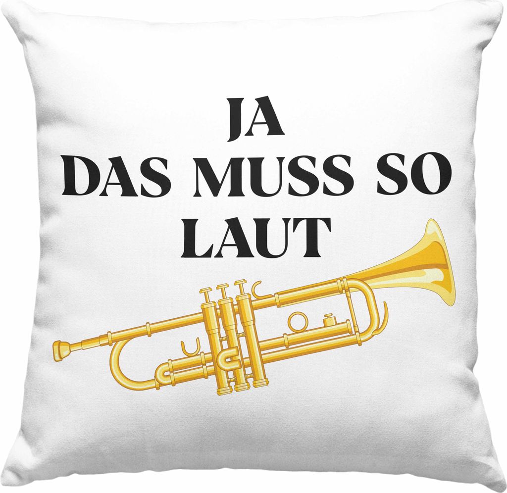 Trendation - Trompete Deko-Kissen mit Füllung 40x40 Geschenk für Musiker Trompeten-Spieler Tuten Geschenkidee Lustig Männer (Grau)
