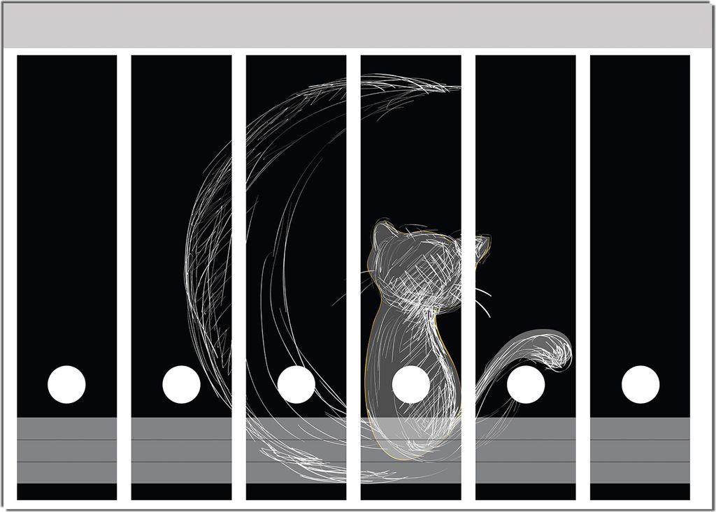 Wallario Ordnerrücken Sticker, selbstklebend für breite Ordner, 6 Stück, Motiv Katze sitzt auf dem Mond - illustriert in weiß auf schwarz