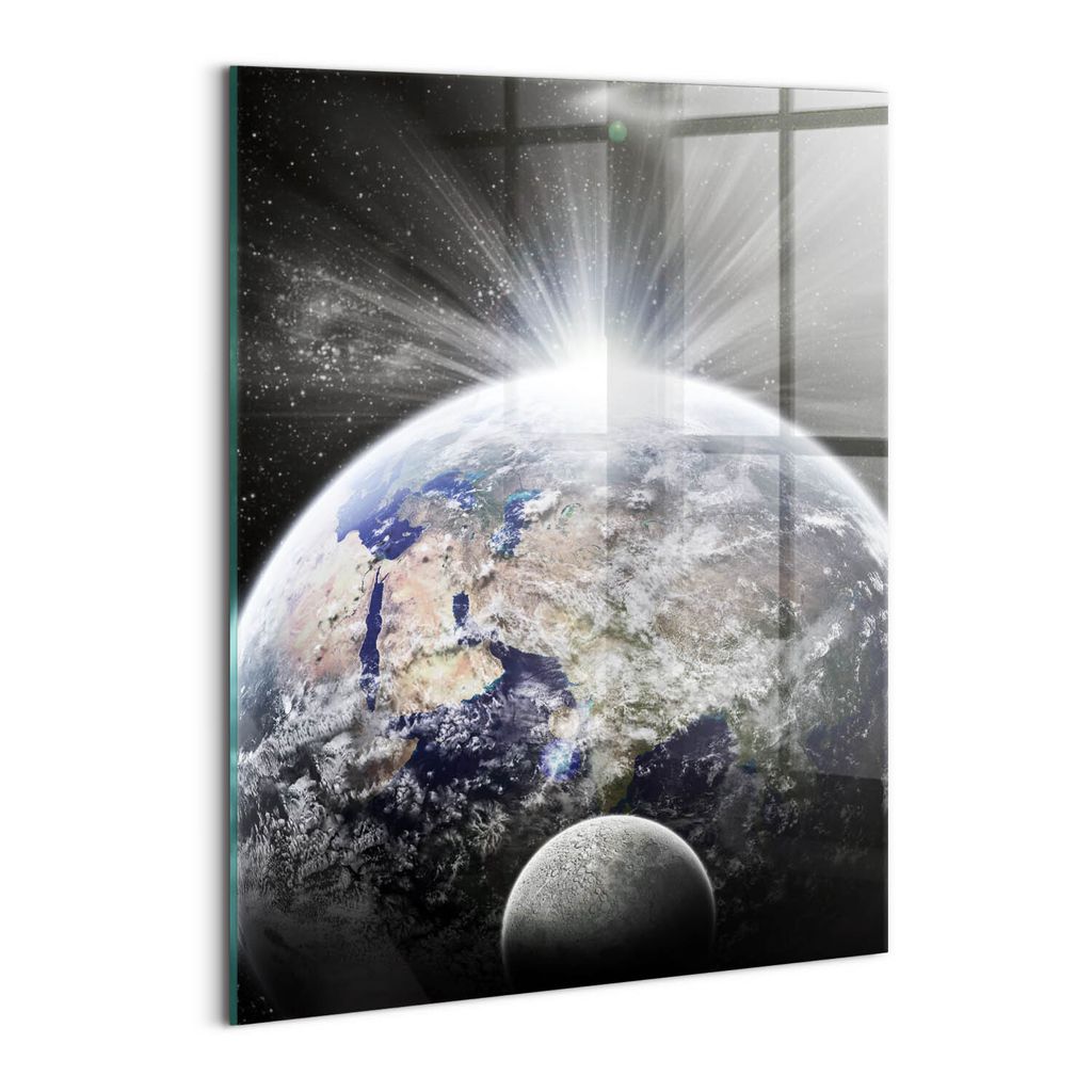 Designer Glasbild - Wandbild - Glas Bild - 60x80 cm - Blick Auf Die Erde Und Den Mond