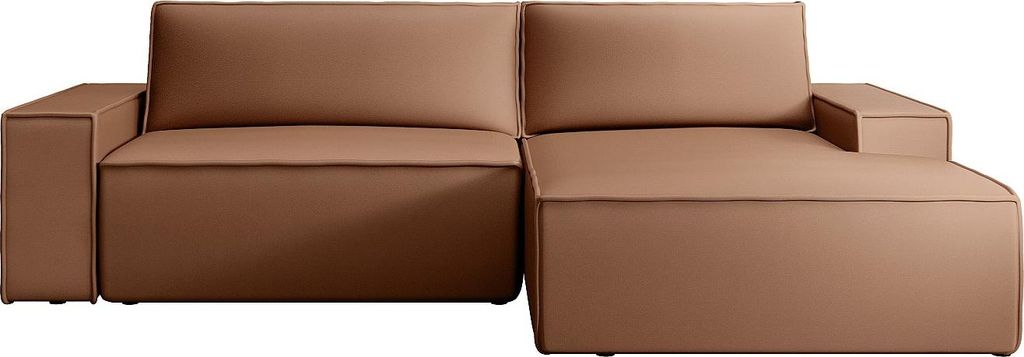 Eckschlafsofa rechts mit braunem Lederbezug - AMELIA