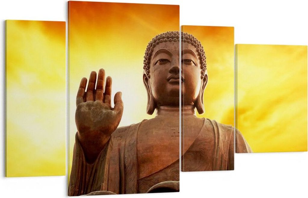 Bild auf Leinwand - Leinwandbild - Buddha Stein Sonnenuntergang - 120x70cm - Wand Bild - Wanddeko - Leinwanddruck - Bilder - Kunstdruck - Wanddekor...