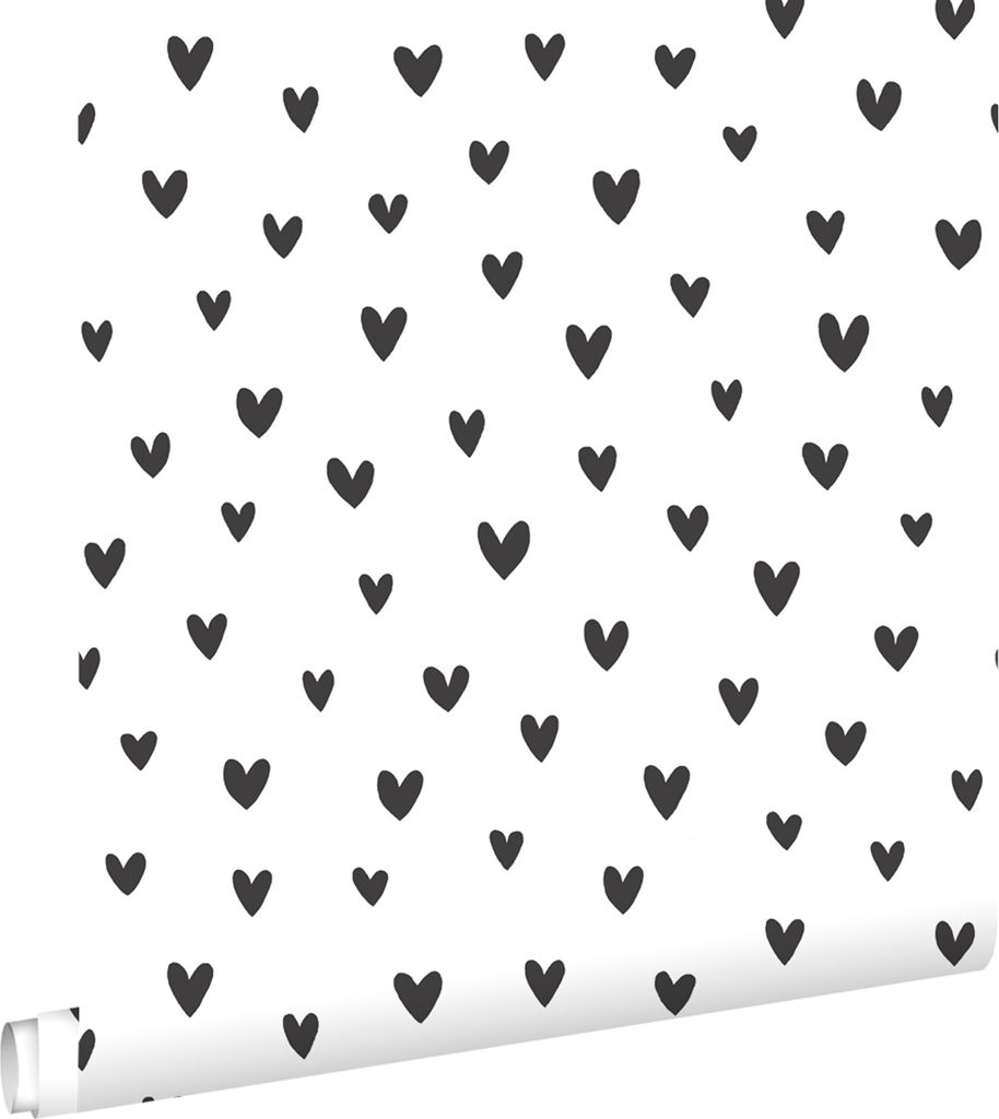 ESTAhome Tapete Herzchen Schwarz-Weiß 50 x 900 cm Produktbild 
