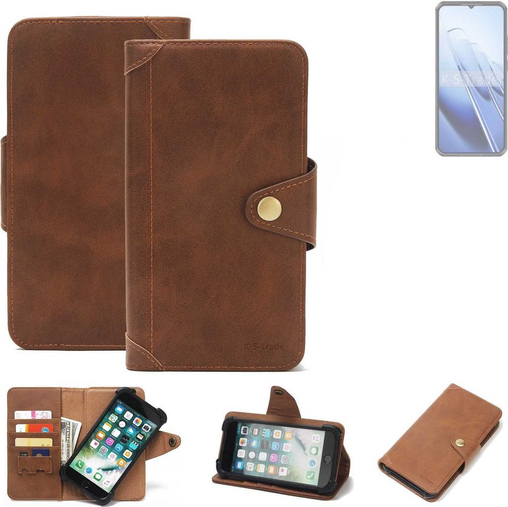K-S-Trade Handyhülle kompatibel mit Oukitel WP52 Schutz Hülle Walletcase Bookstyle Tasche Case Handytasche Wallet Flipcase Cover PolyurethanBraun...