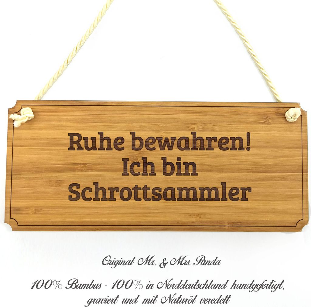 Mr. & Mrs. Panda Schild Schrottsammler - Geschenk, Geschenkidee, Wegweiser, Eingangsschild, Türschild, Praxisschild, Holz, Diplom, Graviert, Beruf...