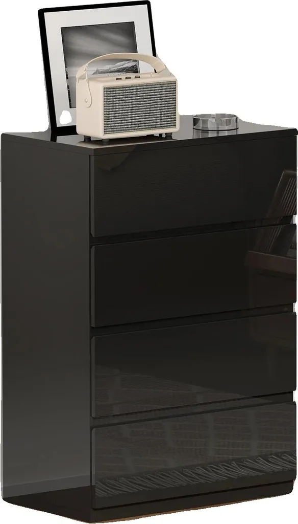 Commode 4 tiroirs noire style moderne - Rangement chic L80cm Modèle Onyx