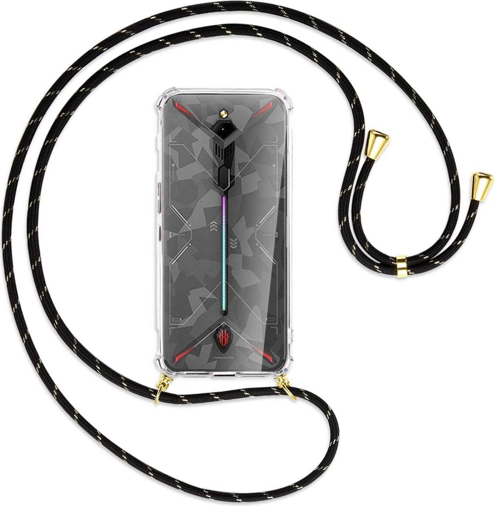 Handykette Backcover-Schutzhülle mit Band (Metall goldfarben) für ZTE Nubia Red Magic 3 / 3s - schwarz/gold