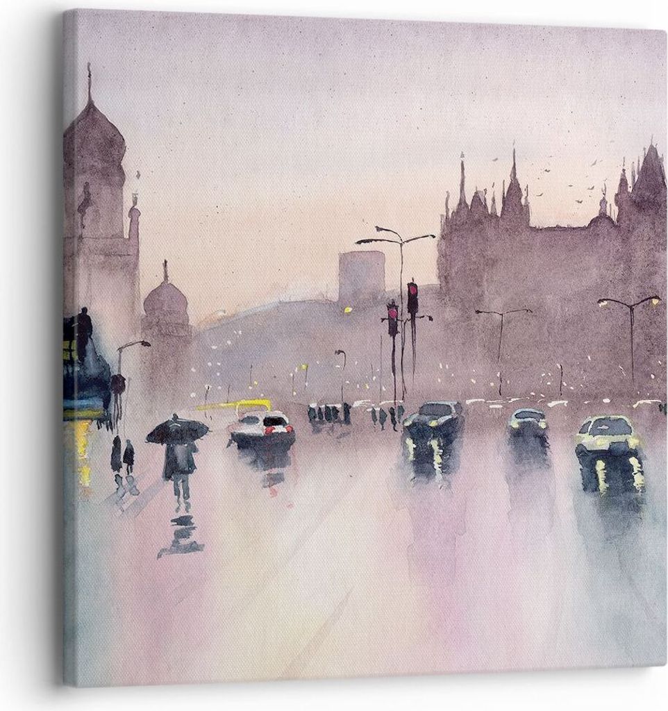 Bild auf Leinwand - Leinwandbild - Einteilig - Aquarell Stadt historische Denkmäler - 30x30cm Wand Bild Wanddeko Wandbilder Leinwanddruck Bilder W...