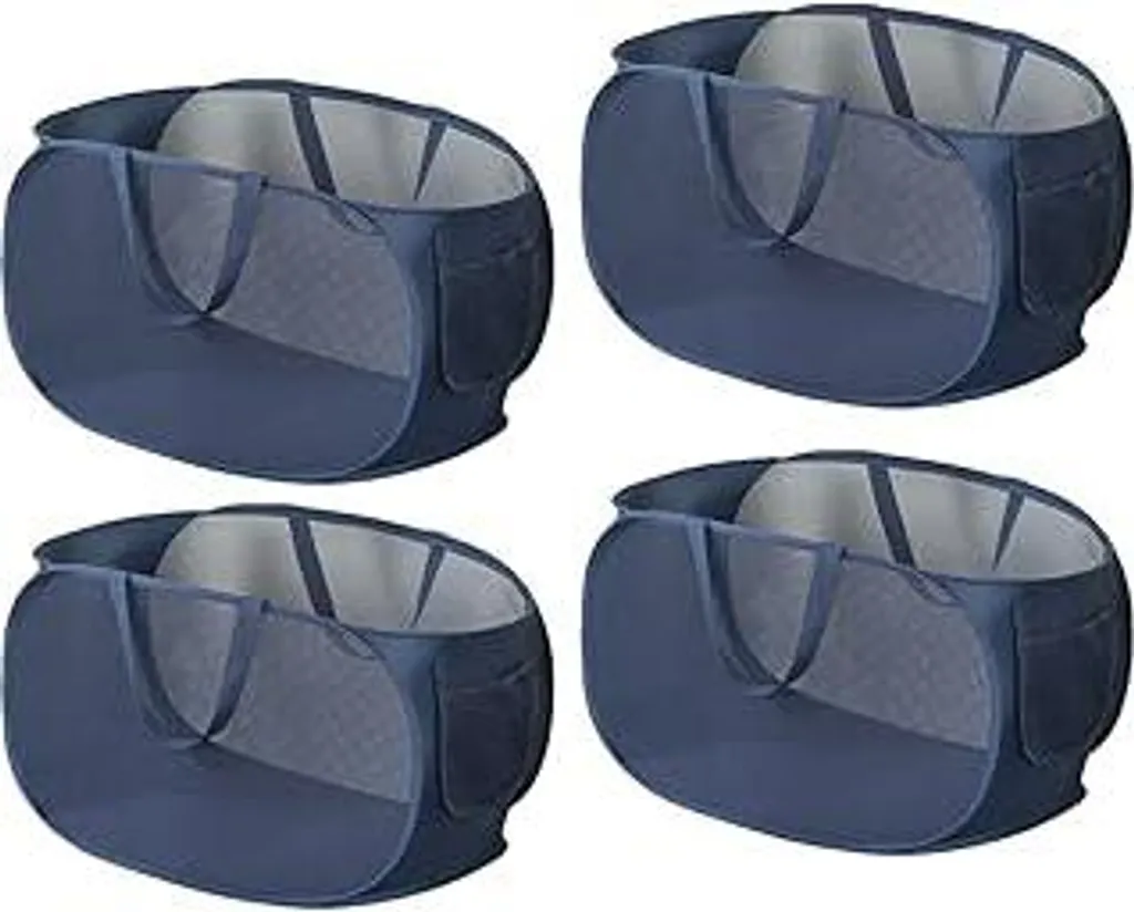Cesto portabiancheria pieghevole Cesto portabiancheria Cesto portaoggetti – 4 pezzi Cesti in rete Pieghevoli Leggeri Portatili Contenitori capienti con maniglia Tasca laterale per biancheria Giocattoli (blu scuro)