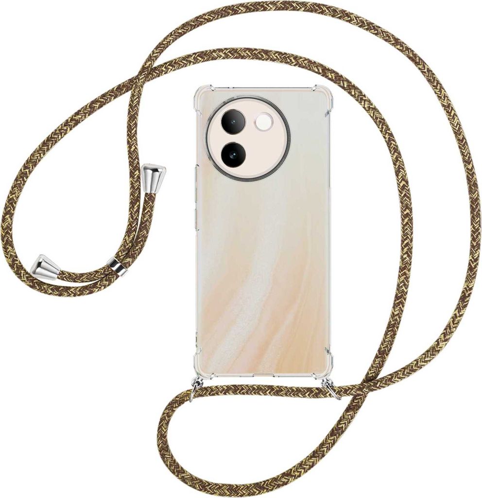 Handykette Backcover-Schutzhülle mit Band (Metall silberfarben) für vivo V30e 5G - braun+beige