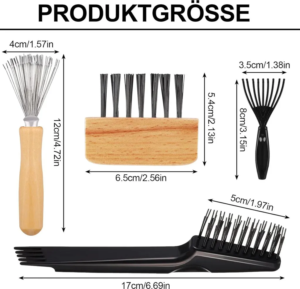 Set 5 Pezzi Pulizia Spazzole Capelli: Legno e Metallo Professionale - 2