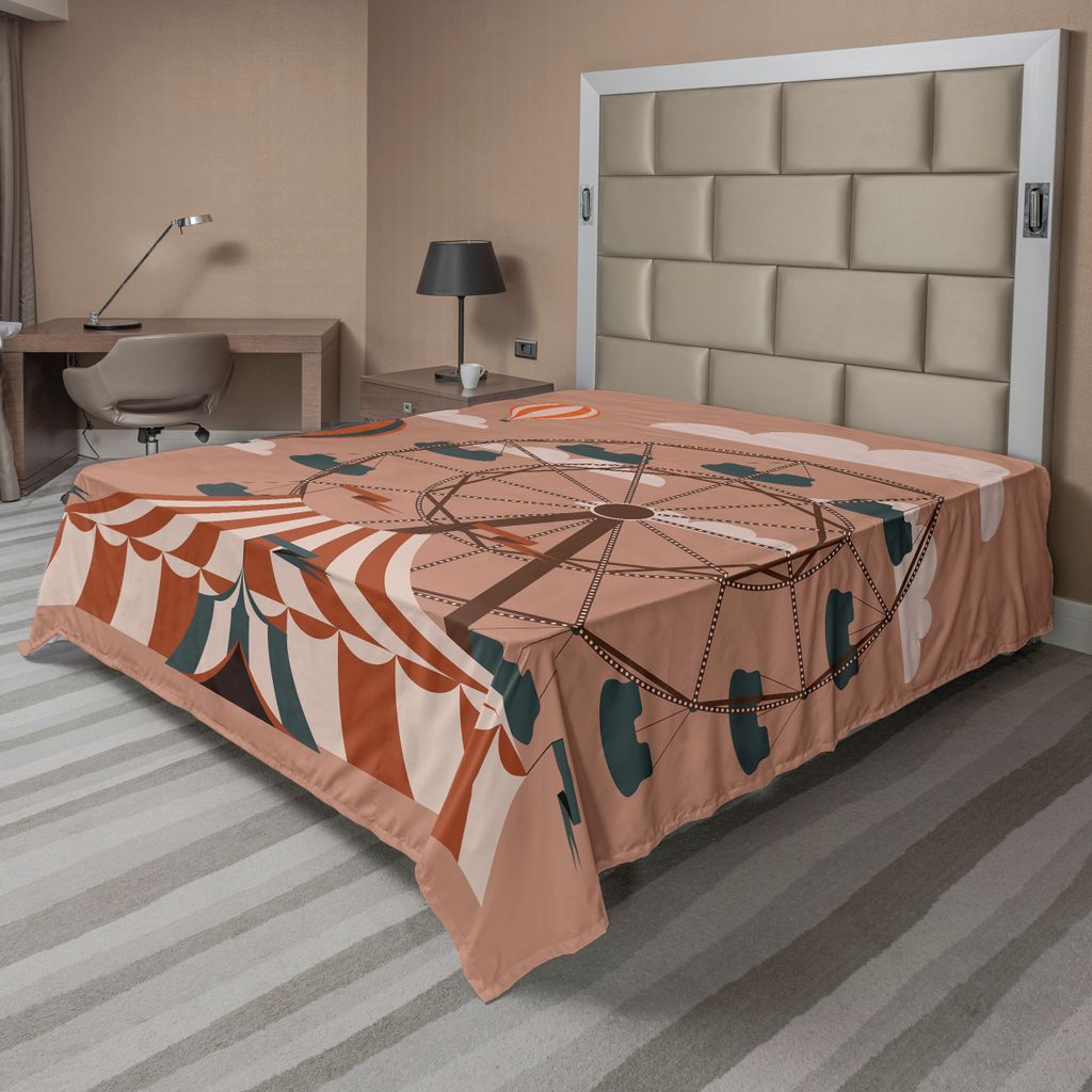 ABAKUHAUS Zirkus Bettlaken, Riesenrad, Heißluft Ballon Himmel Wolken Spaß Feiertags Thema Fliegen Illustration, weiches bequemes oberes Bettlaken...