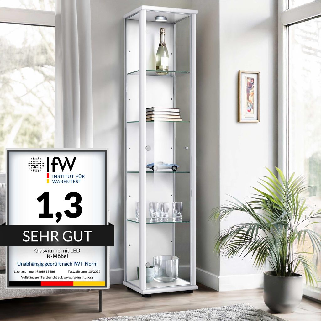 K-Möbel witryna szklana stojąca w kolorze białym (176x37x33 Zdjęcie produktu 