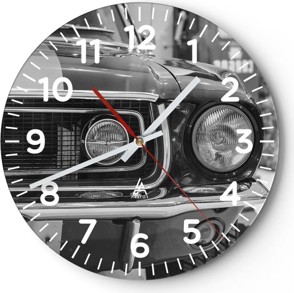 Wanduhr - Rund - Glasuhr - Ford Mustang Mach - 30x30cm - Schleichendes Uhrwerk - Lautlos - zum Aufhängen bereit - Dekoration Modern - Wanddekorati...
