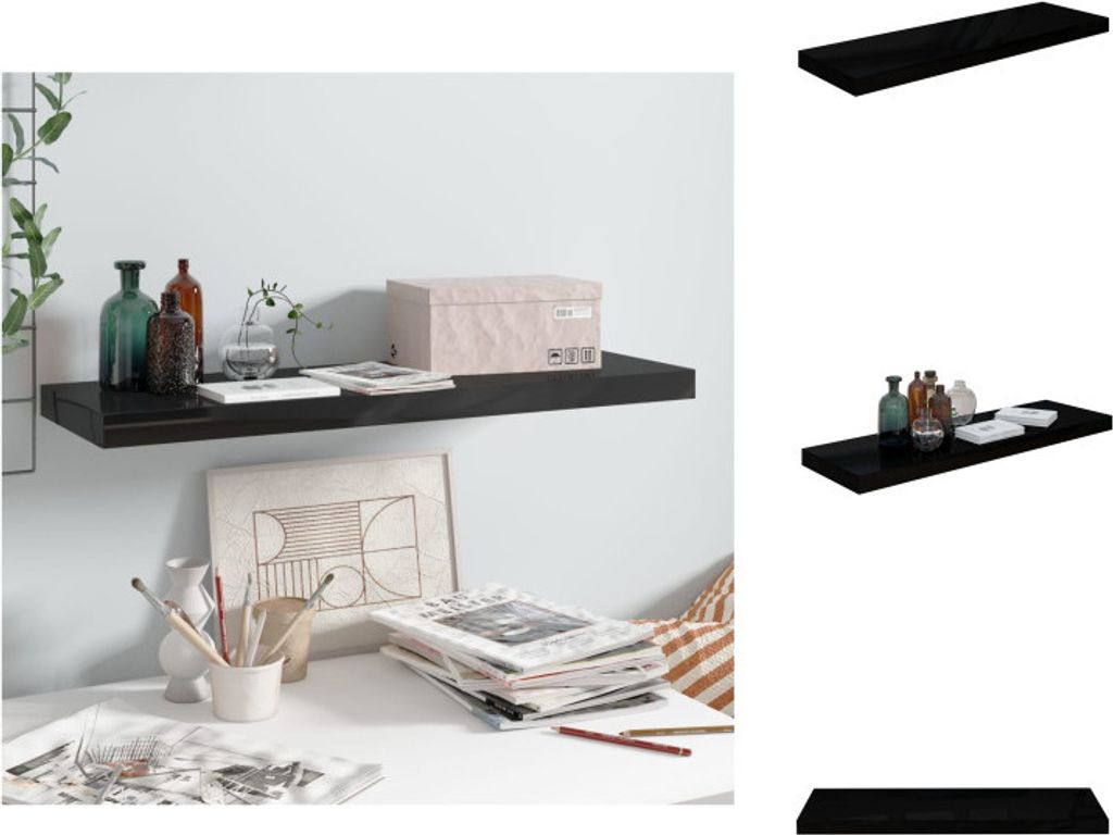 vidaXL Schweberegal Hochglanz-Schwarz 80x23,5x3,8 cm MDF - Wandregale