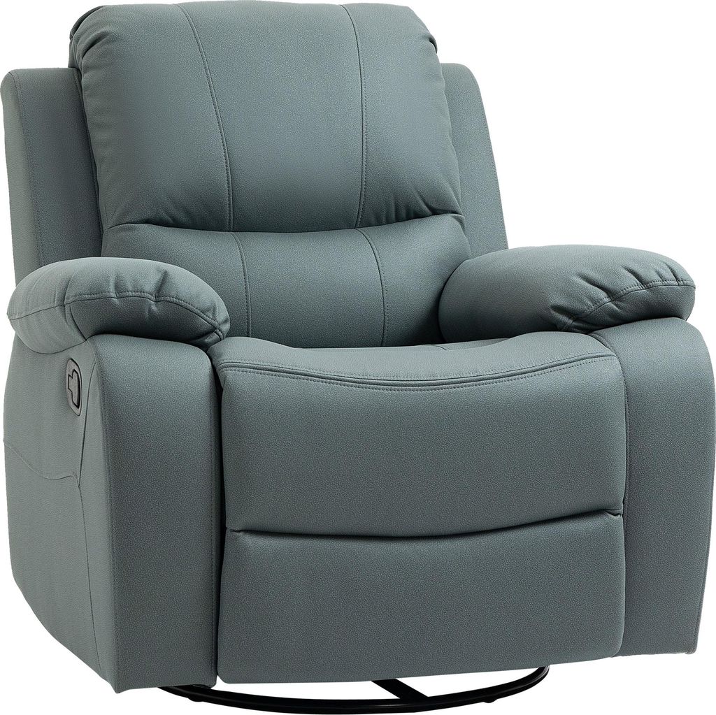 A gray recliner chair is shown against a white background.