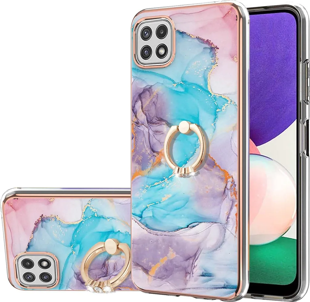 Custodia Samsung Galaxy A22 5G Silicone Blu con Anello di Supporto