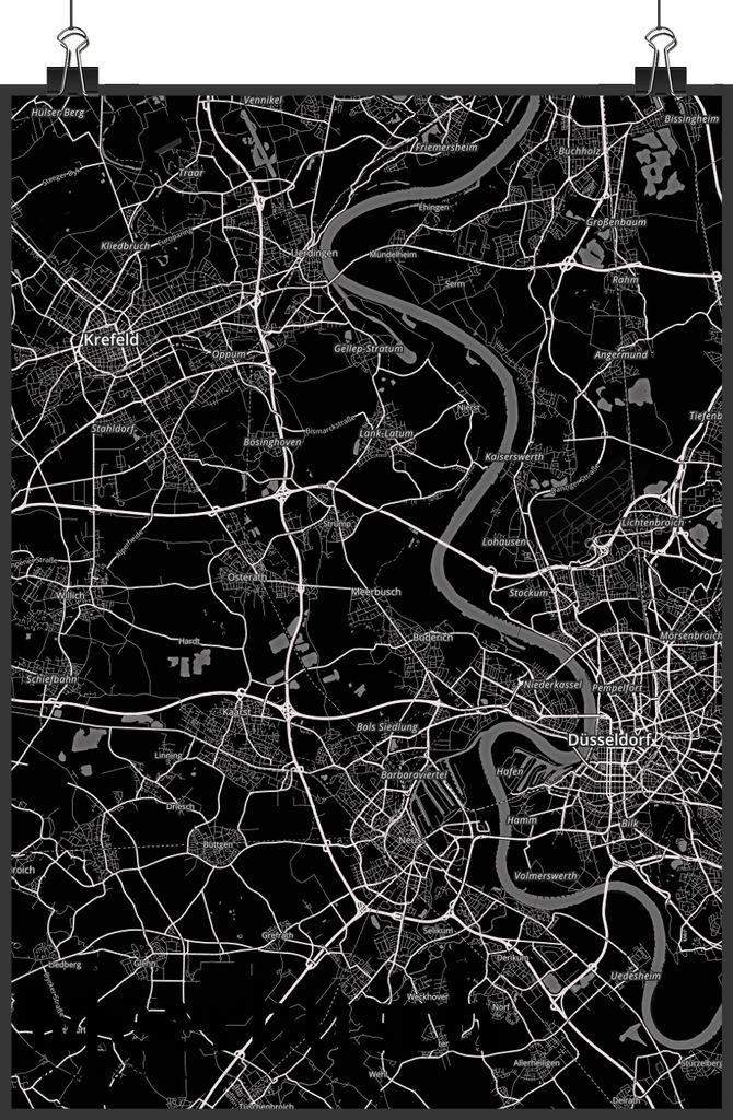 Mr. & Mrs. Panda Bild Meerbusch DIN A2 - Geschenk, Plakat, Stadt, Wandbild, drucke, Dorf Karte Landkarte Map Stadtplan, Kunstdruck, wanddeko