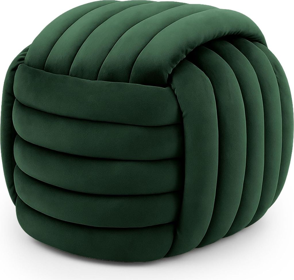 Geflochtener Samt-Pouf 53 cm NILO Flaschengrün