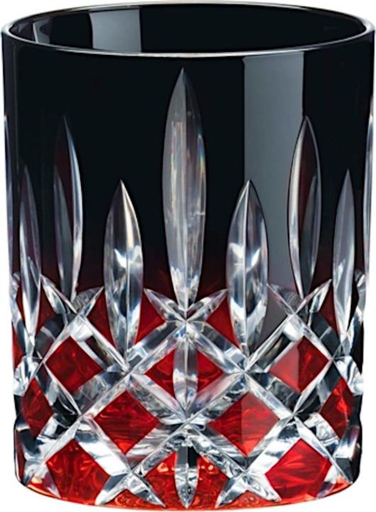 Riedel Laudon Becher, Whiskybecher, Tumbler, Glas, Trinkglas, Kristallglas, Schwarz-Rot, 295 ml, 1515/02S3BC