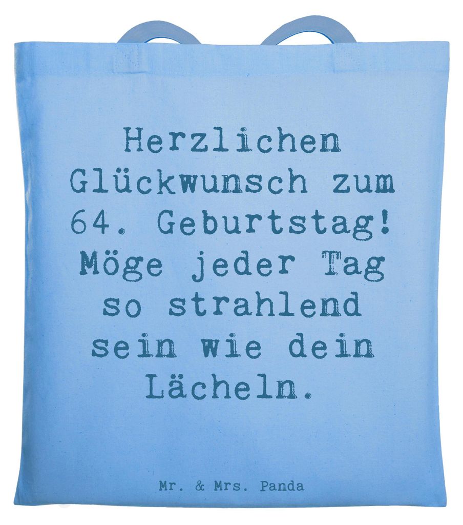 Mr. & Mrs. Panda Shopping Tasche Spruch 64. Geburtstag - Sky Blue - Geschenk, Happy Birthday, Einkaufstasche, Jubiläum, Geburtstagsparty, Tote Bag...