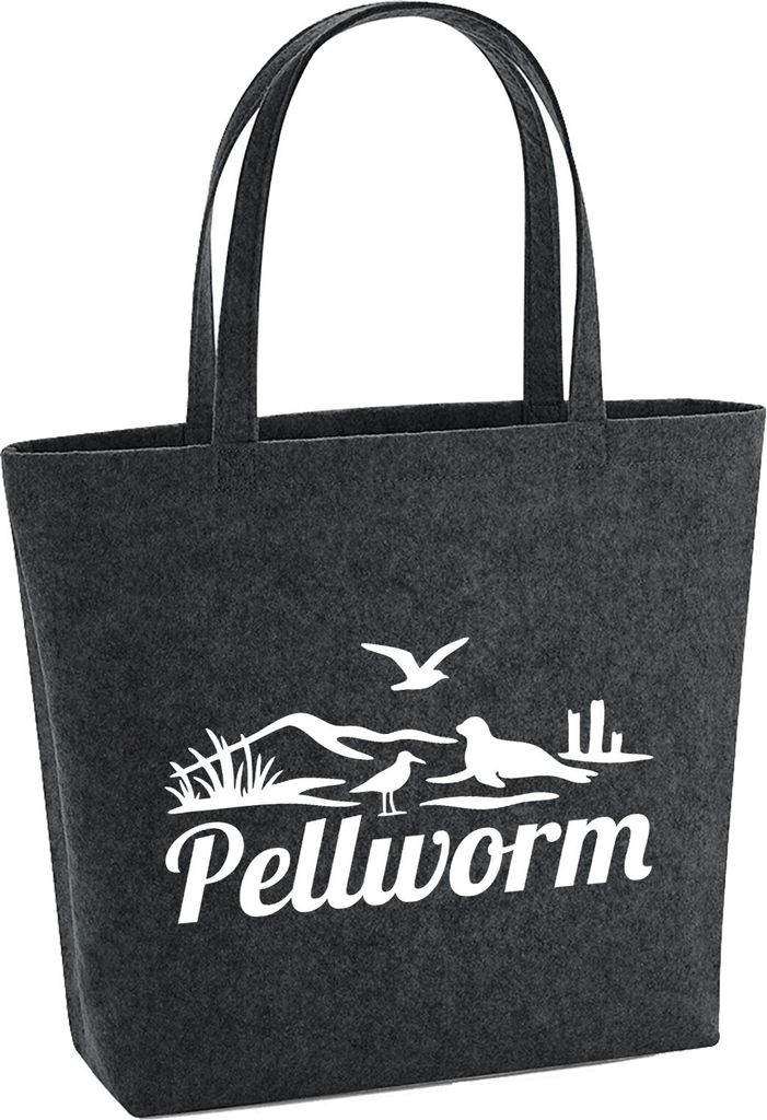 Huuraa Filzshopper Pellworm Strandmotiv 22 Liter Charcoal Melange Filztasche Geschenkidee