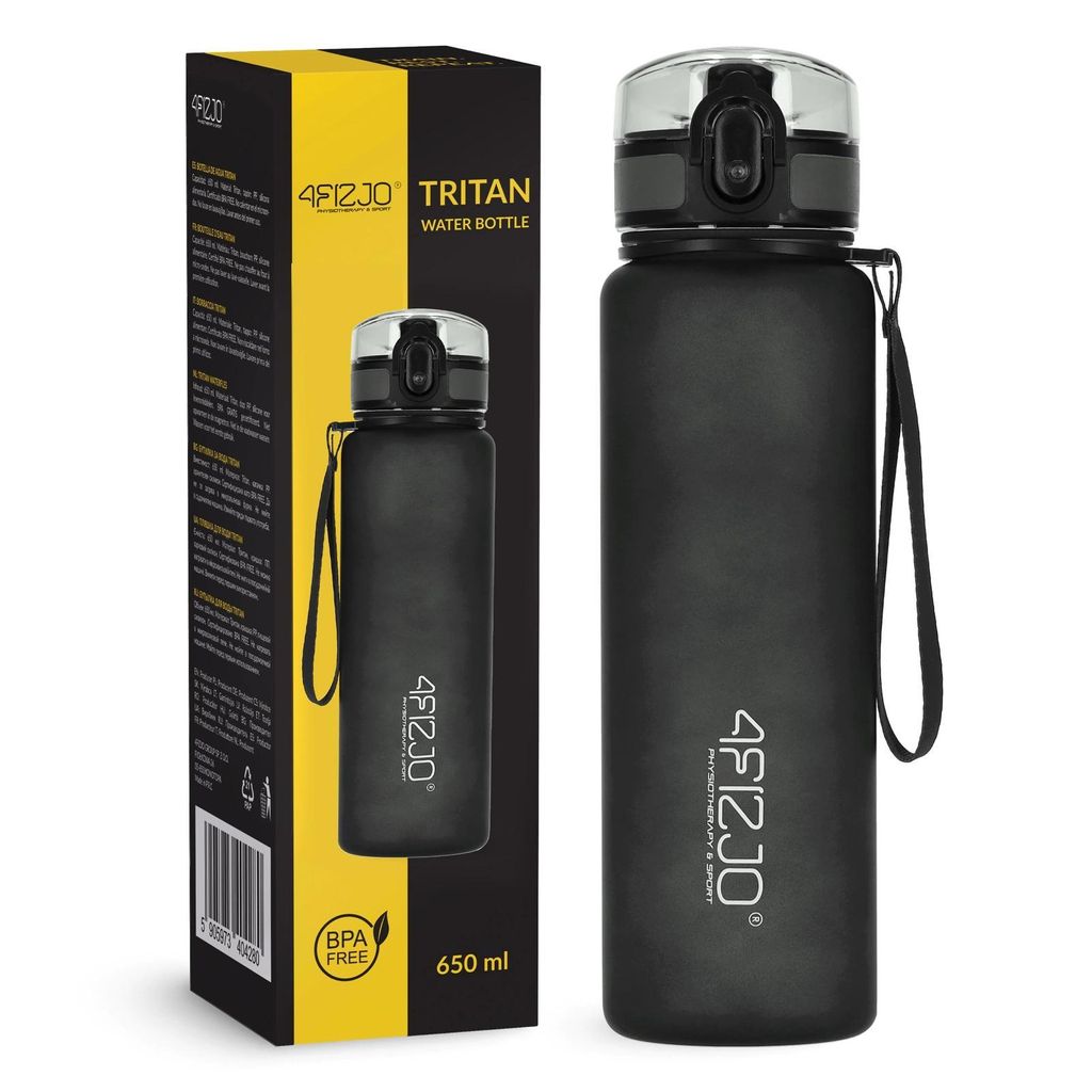 4FIZJO Sportovní láhev na pití 650 ml, černá Obrázek produktu 
