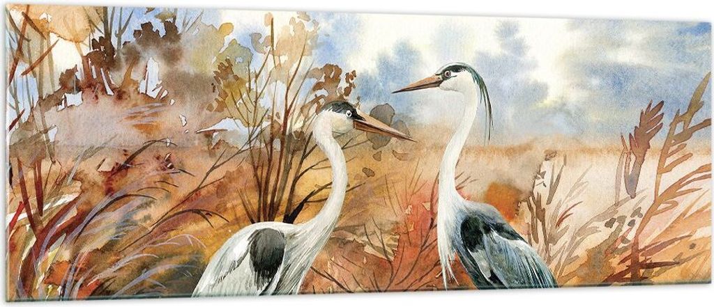 Bilder auf glas - Einteilig - Kraniche Vögel Herbst - 140x50cm - Glasbilder - Wandbilder - Bilder - zum Aufhängen bereit - Wanddekoration aus Gla...