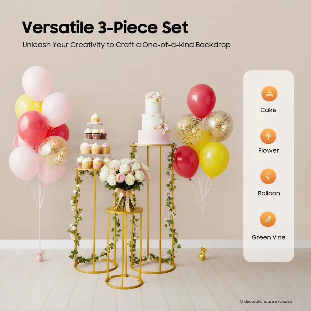 Décoration de Mariage : Lot de 3 Socles Dorés pour Centres de Table Chic - 4