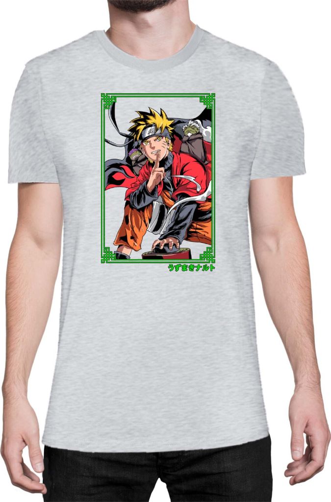 Herren T-Shirt Japan Anime Manga Naruto Sage Frog, Man S / Grau