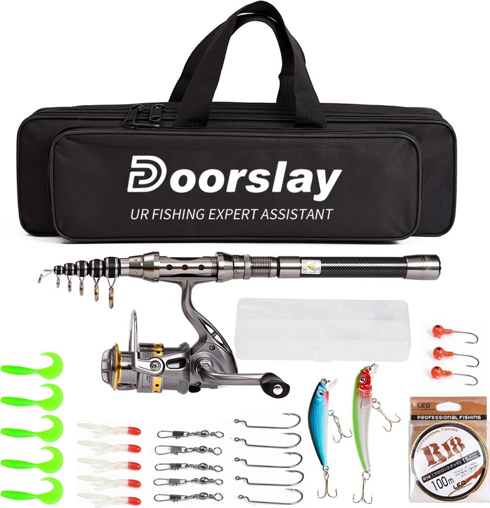 Teleskop-Angelrute und Rolle Combo Full Kit Spinning Fishing Reel Gear Organizer Pole Set mit 100 m Angelschnur lockt Haken Jigkopf und Angel-Trage...