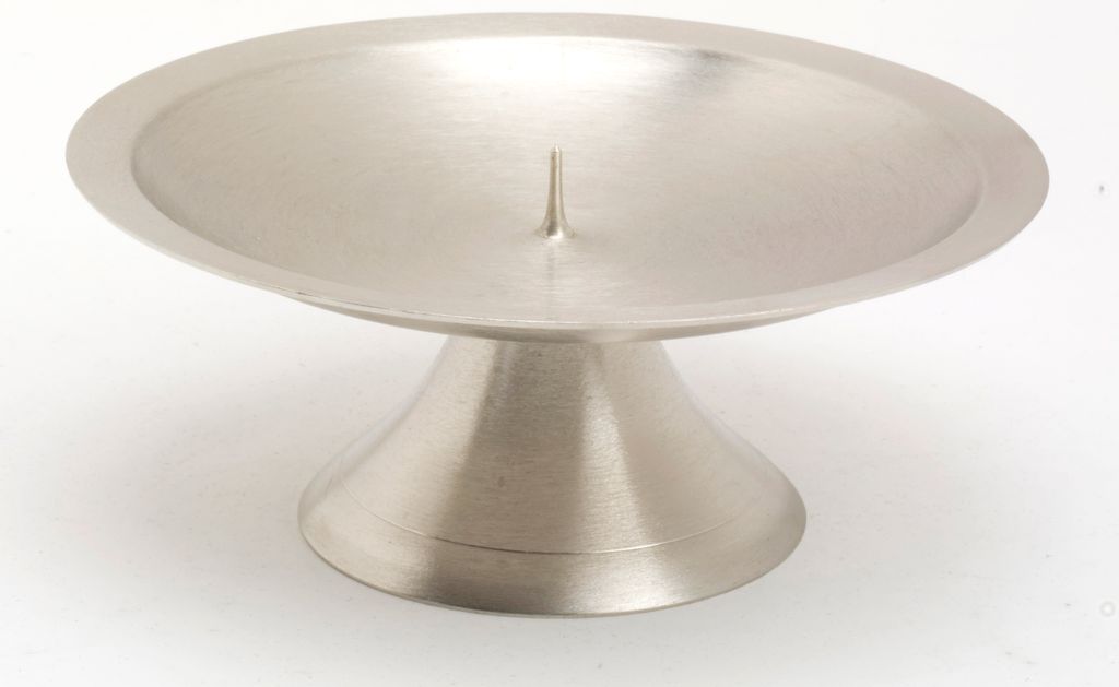 Osterkerzen Kerzenleuchter Messing vernickelt Silber matt satiniert mit dünnen Dorn Ø 13,5 cm