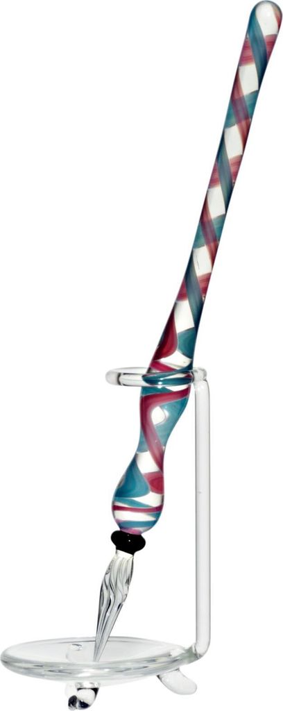 Glasfederschreiber "Feder" (17cm), rosa/hellblau