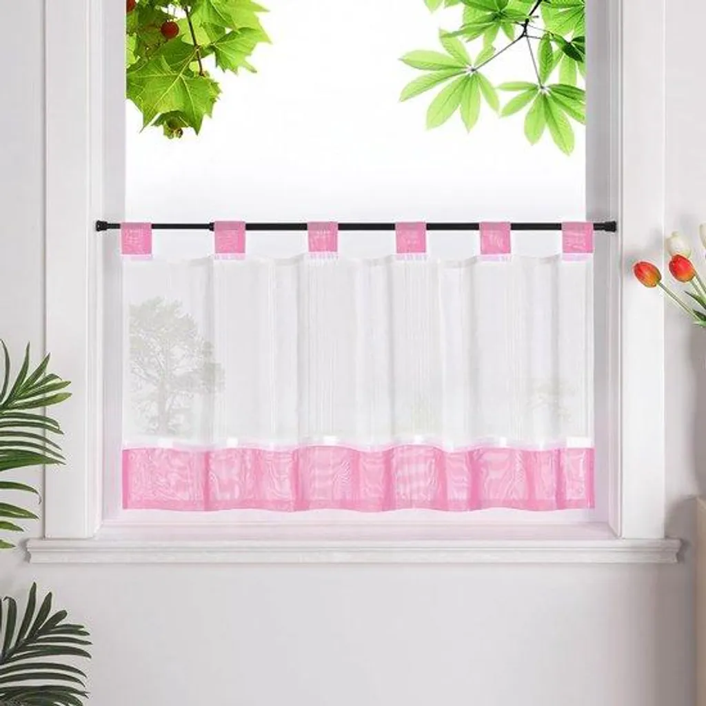 Rideau en lin pour cuisine rose à fronces idéal pour fenêtre 45 x 120 cm