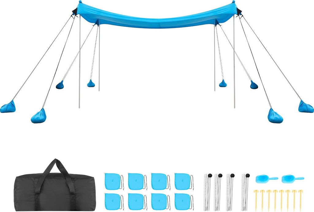 VEVOR Strandzelt mit Sonnenschutz (UPF 50+) 3 x 3 x 2 m, Strandmuschel mit 8 Sandsäcken & Stabilisierungsstangen & Sandschaufeln, Tragbares Sonnen...