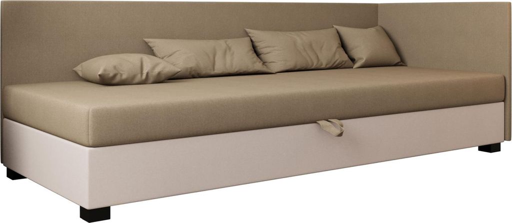AURA SOFA Boxspringbett TILIA PLUS 90x195 Komplett-Set mit Bonell Matratze, Polsterbett mit Bettkästen - Hellbeige/Bronze, SAWANA 01/24