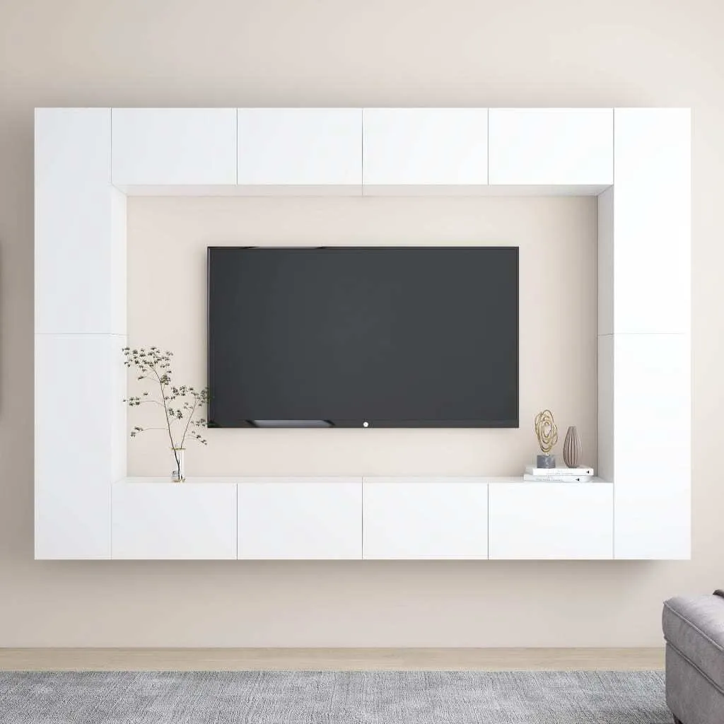 Ensemble meuble TV blanc 8 éléments en bois composite modulable - 2