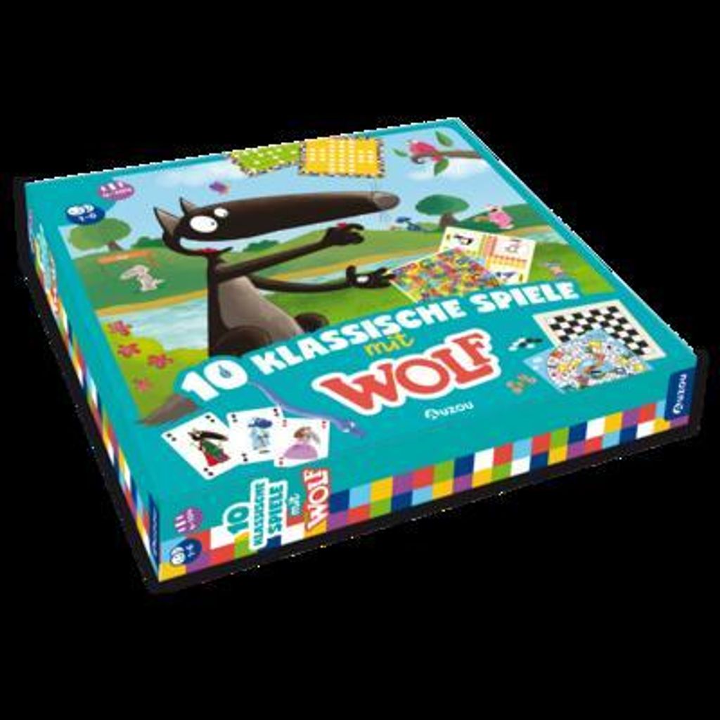 AUZOU, 10 Klassische Spiele mit Wolf, Spielesammlung mit beliebten Spiele Klassiker, Familienfreundliches Spieleset für Spieleabend & Familienspa...