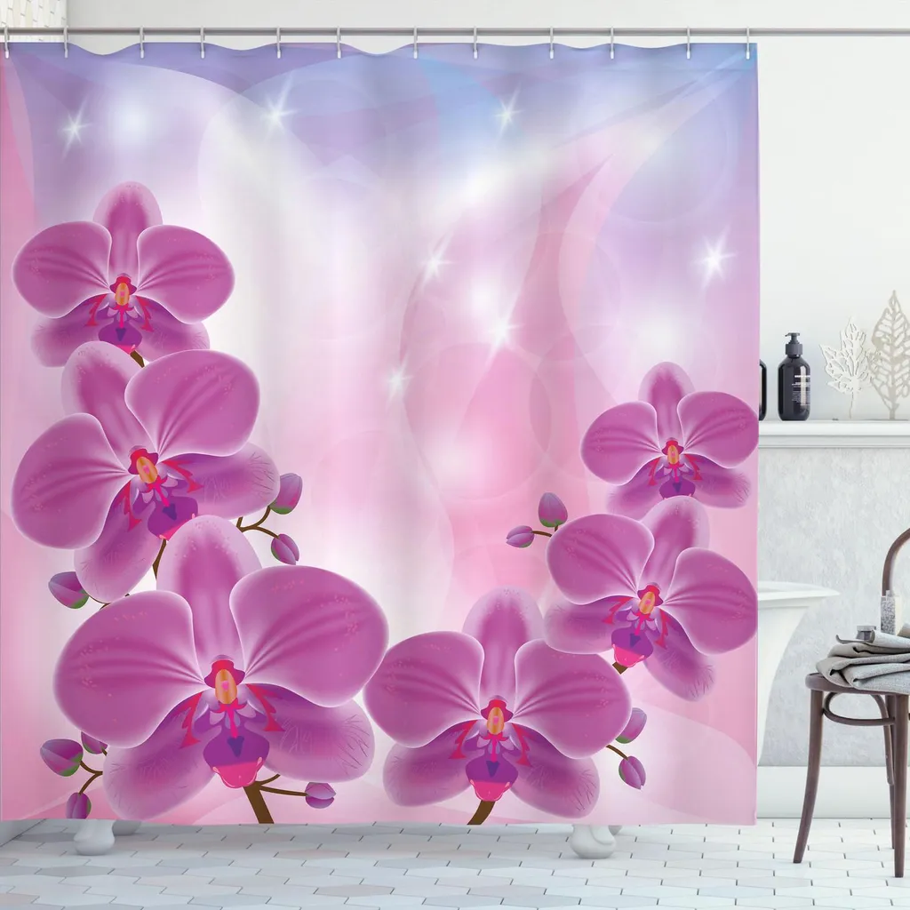 Tenda Doccia Artistica Orchidee Esotiche 175x200 ABAKUHAUS Viola