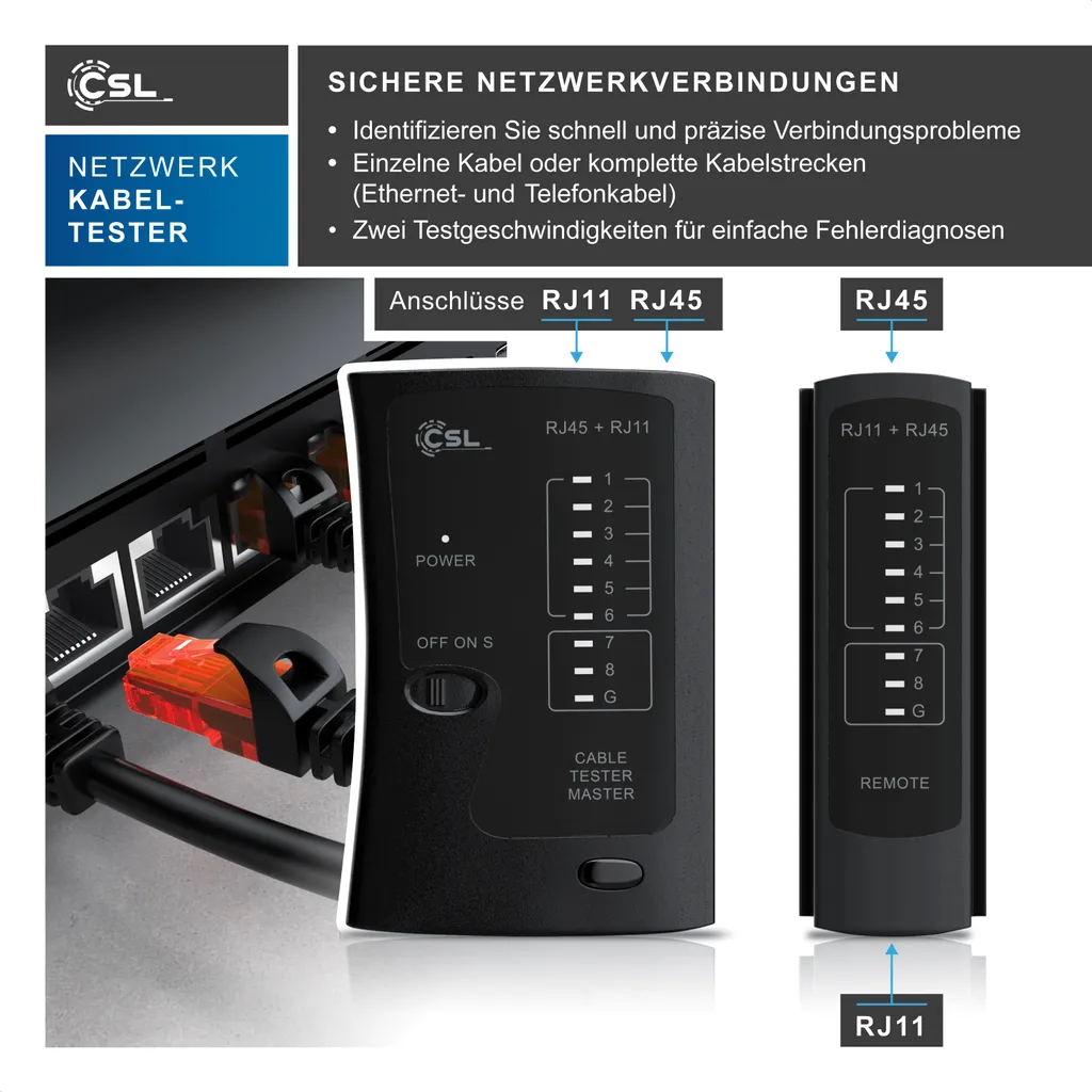 Tester LAN RJ45 Professionale CSL | Verifica Cavi Rete e Telefono - 2