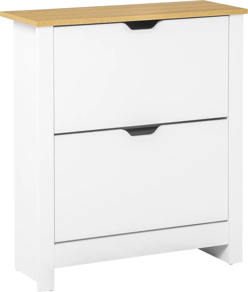 Armoire à chaussures étroite 2 abattants bois et blanc pour couloir