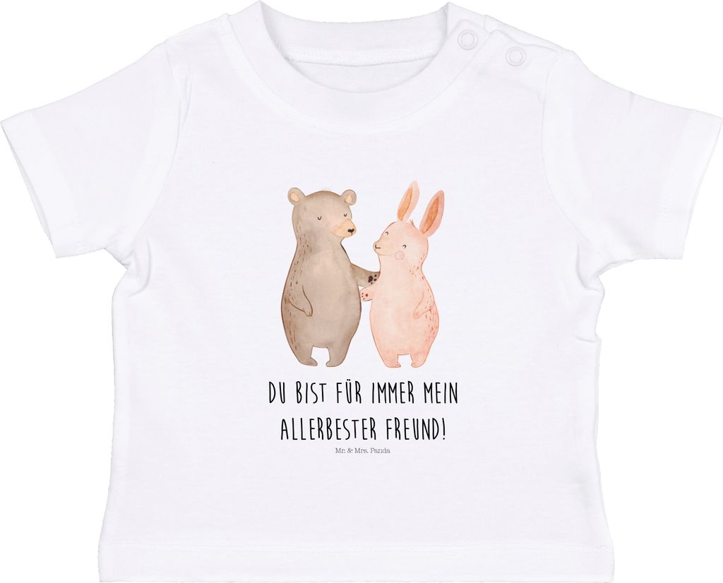 Mr. & Mrs. Panda Organic Baby Shirt Bär und Hase Umarmen 6. - 12. Monat - Weiß - Geschenk, Beste Freundin, Baumwolle, für Immer, Oberteil, Öko ...