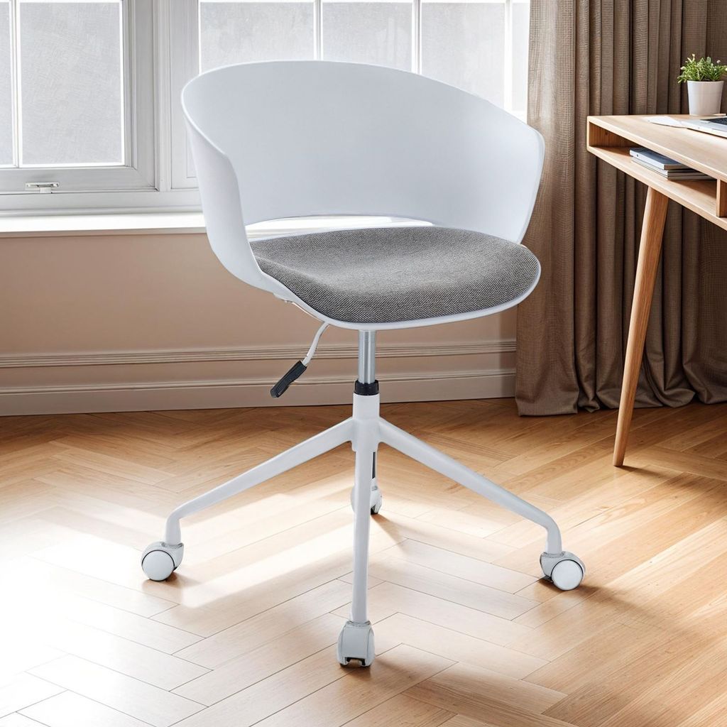 Drehstuhl DAGMA mit Rollen in weiß - Bürostühl höhenverstellbar mit Sitzpolster und Rollen – Modernes Design für Home-Office und Büro