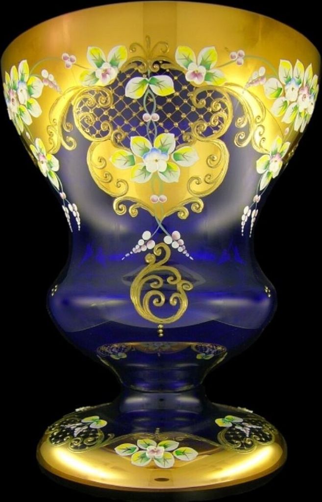 Casa Padrino Luxus Barock Glas Vase Blau / Mehrfarbig / Gold H. 40 cm - Handgefertigte & handbemalte Blumenvase - Barock Deko - Edel & Prunkvoll