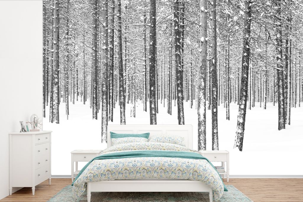 MuchoWow Fototapete für Wohnzimmer oder Schlafzimmer Wandtapete Vinyl Motivtapete Tannenbäume im Schnee - 525x350 cm - Das Hintergrundbild